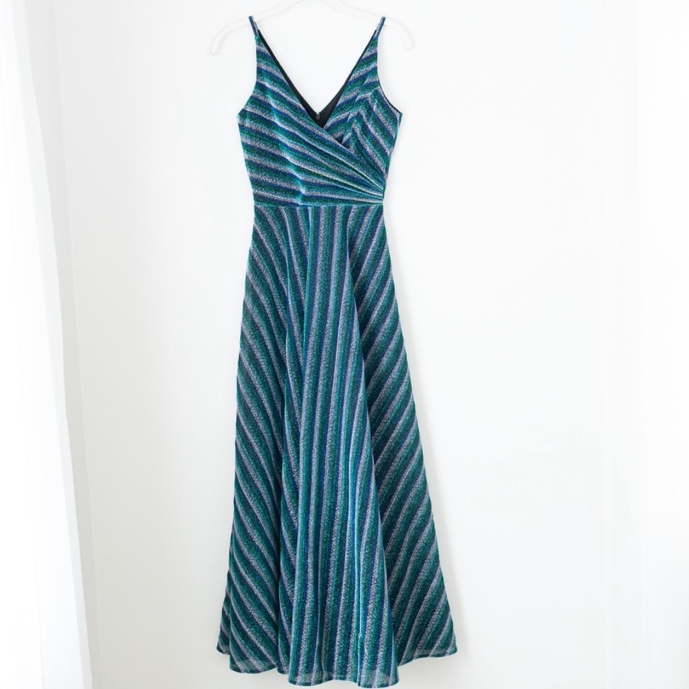 Dress the Population Lena Dress: Striped Maxi Dress - Blue and Green - Picture 4 of 13